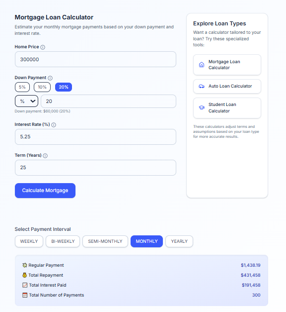 Mortgage Calculator Input Screen